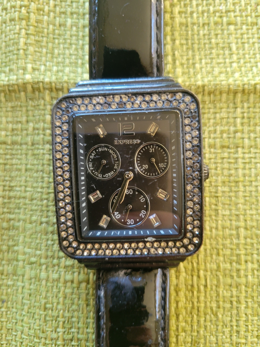 Express Black Crystal-Trim Rectangular Watch